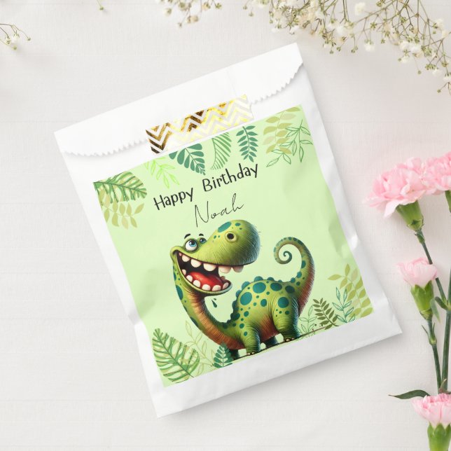 Bolsa De Papel Diversión verde Cumpleaños de niño Dinosaurio (Sellado)