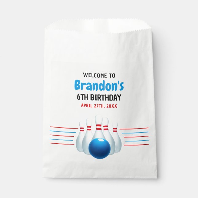 Bolsa De Papel Divertido Blue & Red Bowling Kids 6º cumpleaños (Anverso)