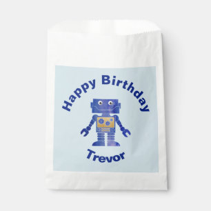 Bolsa De Papel Divertido Feliz cumpleaños Azul y Robot de oro co