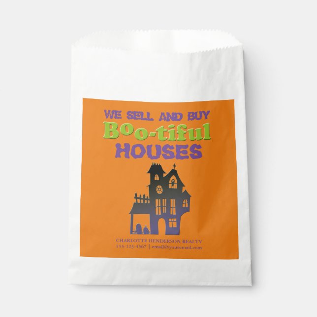 Bolsa De Papel Divertido Halloween embrujado trato inmobiliario e (Anverso)
