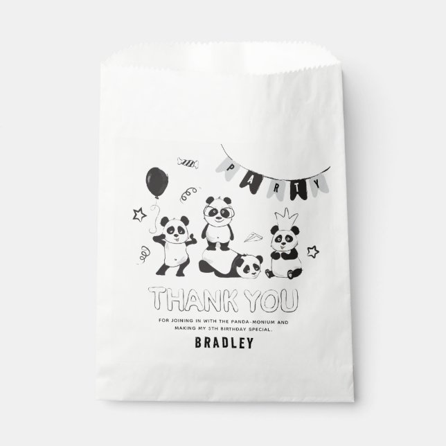 Bolsa De Papel Divertido Panda Moderno Gracias Niños Cumpleaños (Anverso)