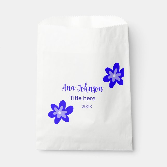 Bolsa De Papel Doodle de flores azules titulo año 20XX profesión (Anverso)