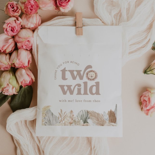Bolsa De Papel Dos Aniversarios De León Salvajes Gracias (Zazzle Two Wild Lion Birthday Thank You Favor Bag)