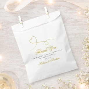 Bolsa De Papel Dos Corazones de Oro Elegantes Boda "Gracias"