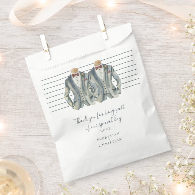 Bolsa De Papel Dos novios en traje para Boda gay personalizado (Cortado)