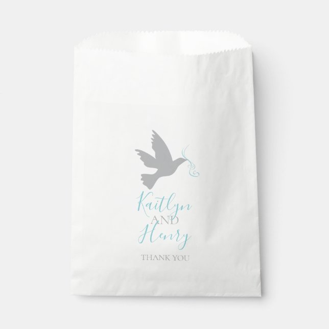 Bolsa De Papel Dove gris y cinta azul gracias favor (Anverso)