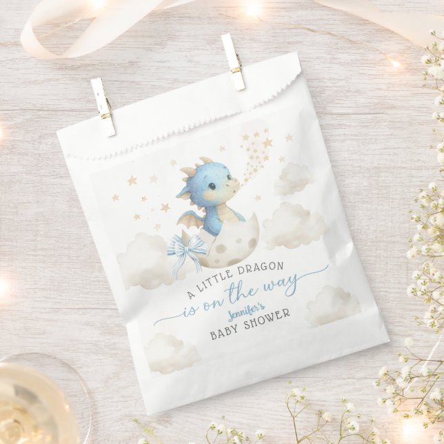 Bolsa De Papel Dragon Baby Shower Boy Blue Cute Little Dragon (Cortado)