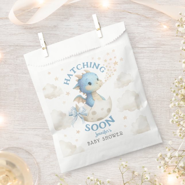 Bolsa De Papel Dragon Baby Shower Boy Blue Hatching Soon (Cortado)