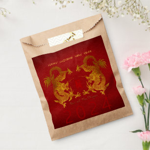 Bolsa De Papel Dragón chino de Año Nuevo 2024 Doble Dragón FBg