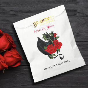 Bolsa De Papel Dragón negro Roses rojos Fantasía Boda