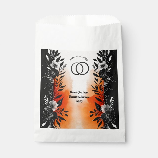 Bolsa De Papel Dramática acuarela Naranja negro Boda floral (Anverso)