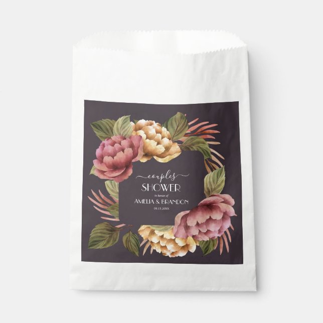 Bolsa De Papel Dramática pareja floral ducha de matrimonio (Anverso)