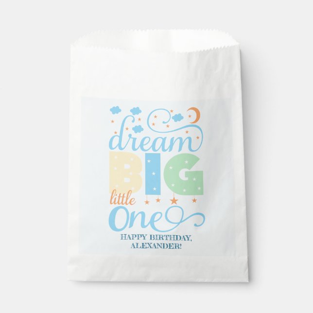 Bolsa De Papel Dream Big Little One Blue Baby Boy Primer cumpleañ (Anverso)