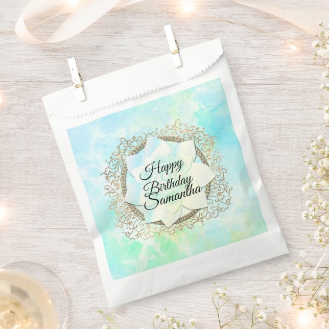 Bolsa De Papel Dreamy Pastels Lotus Flower Personalizado Birthday (Cortado)