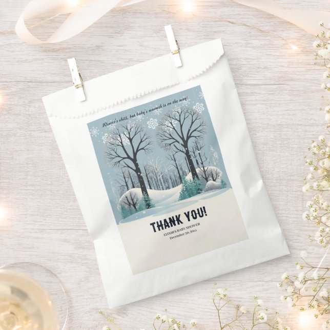 Bolsa De Papel Dreamy Winter Forest Snowflakes Baby Shower (Cortado)
