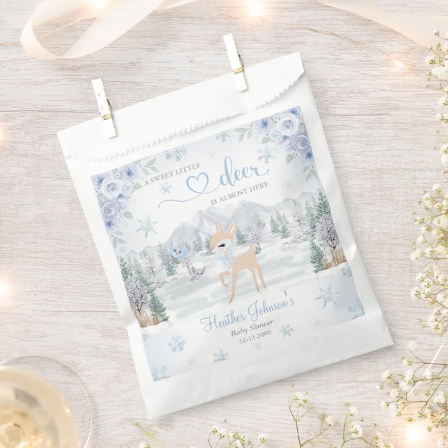 Bolsa De Papel Ducha de Bebé Ciervo Azul Copo de Nieve de Inviern (Cortado)