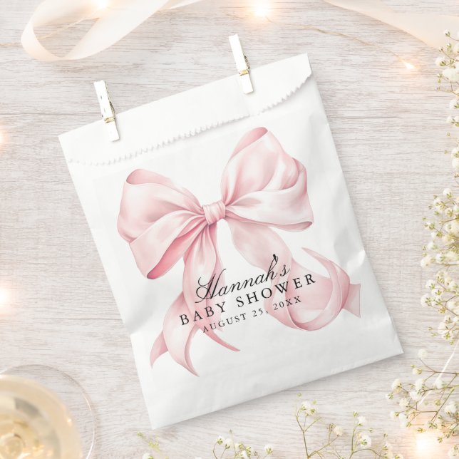 Bolsa De Papel Ducha de Bebe con Lazo Rosa Tema de Lazo Coquette (Cortado)