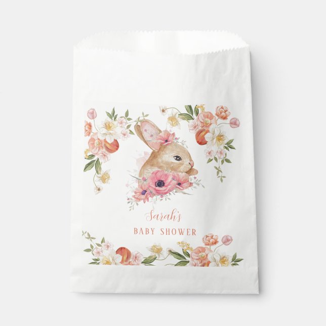 Bolsa De Papel Ducha de Bebé Conejo Floral Rosa Rubor (Anverso)