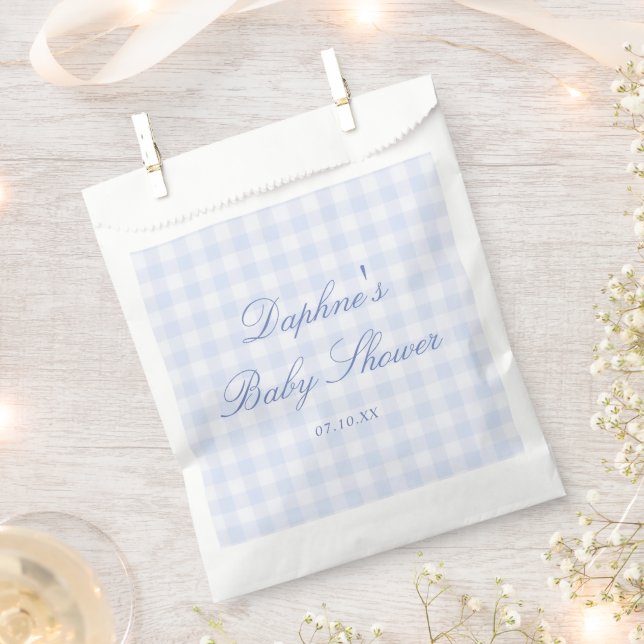 Bolsa De Papel Ducha de bebé de gingham azul (Cortado)