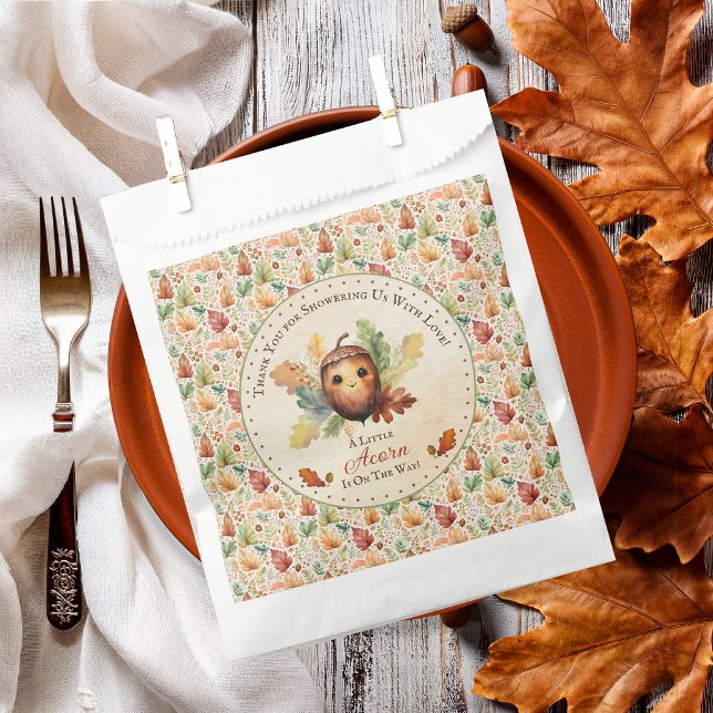 Bolsa De Papel Ducha de bebé de una pequeña bellota (Little Acorn Favor Bag with autumn woodland watercolor design)