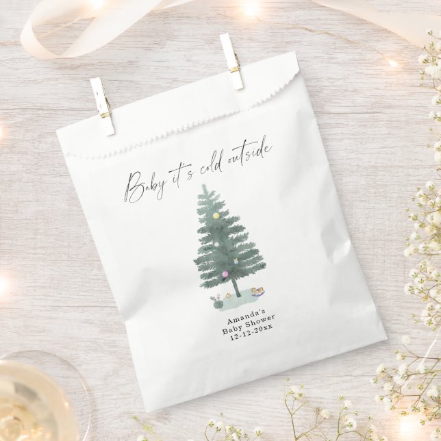 Bolsa De Papel Ducha de bebé del árbol de Navidad al acuarela (Cortado)