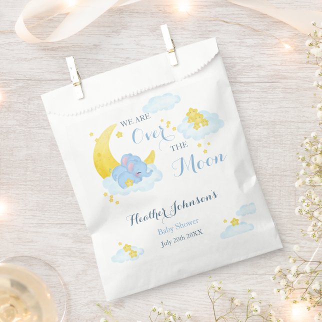 Bolsa De Papel Ducha de Bebé Elefante Sobre La Luna (Cortado)