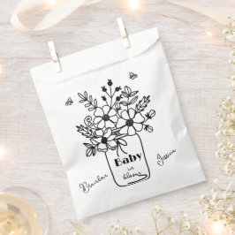 BOLSA DE PAPEL DUCHA DE BEBÉ EN FLORACIÓN NEGRO Y BLANCO