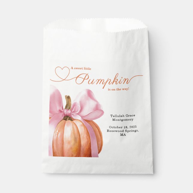 Bolsa De Papel Ducha de bebé Little Pumpkin – Arco de Otoño Rosa (Anverso)