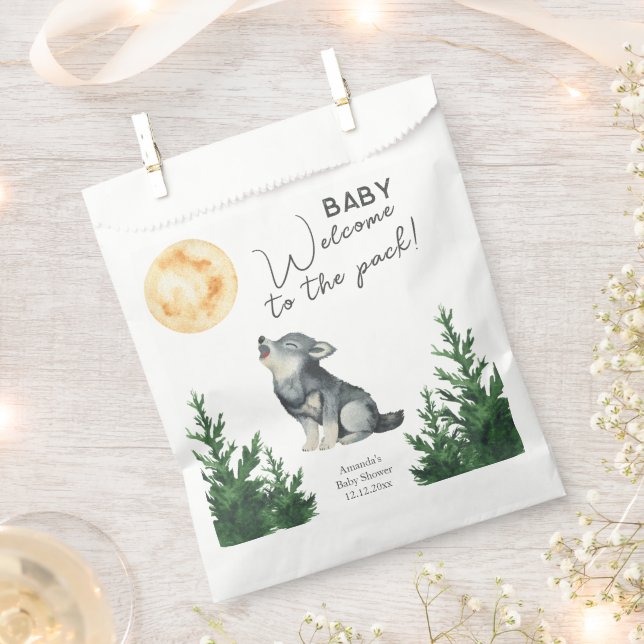 Bolsa De Papel Ducha de bebé Lobo acuarela  (Cortado)
