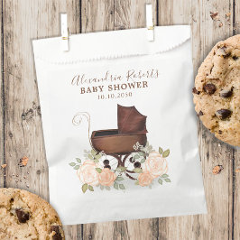 Bolsa De Papel Ducha de Bebé Personalizada Floral Rosa Rubor