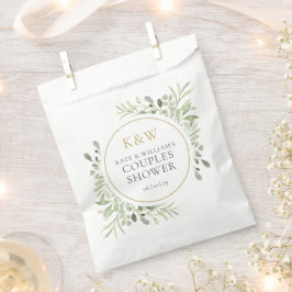 Bolsa De Papel Ducha de Boda de Parejas con Monograma Dorado y Ve