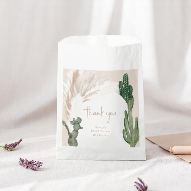 Bolsa De Papel Ducha de novia boho cactus pampas arco desierto (Boho cactus pampas arch desert bridal shower favor bag)