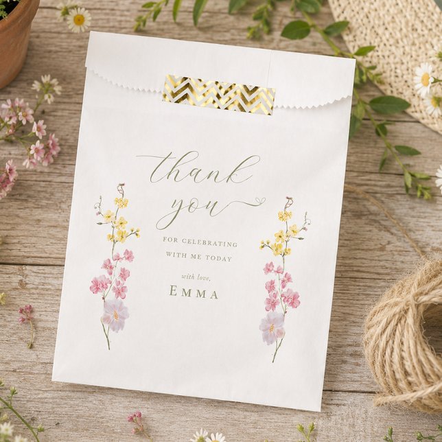 Bolsa De Papel Ducha de novia boho con flores silvestres sencilla (Simple Garden Boho Wildflowers Bridal shower Favor Bag)