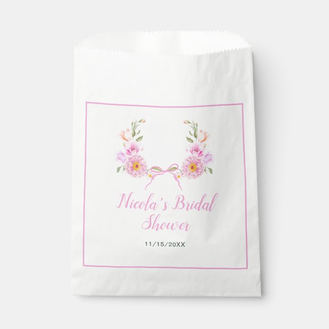 Bolsa De Papel Ducha de Novia con Cinta Floral Rosa (Anverso)