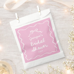 Bolsa De Papel Ducha de Novia con Lazo Blanco Rosa Dibujado a Man