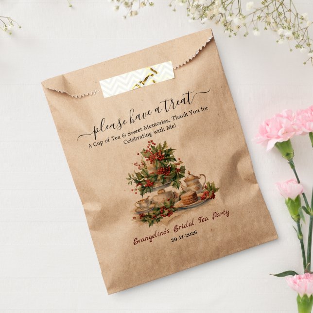 Bolsa De Papel Ducha de novia de Navidad, fiesta de té de acebo (Sellado)