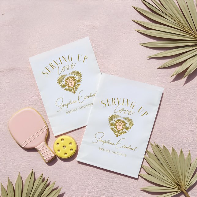 Bolsa De Papel Ducha de Novia de Pickleball con Palma Tropical Re (Retro Tropical Palm Tree Pickleball Bridal Shower Favor Bag)