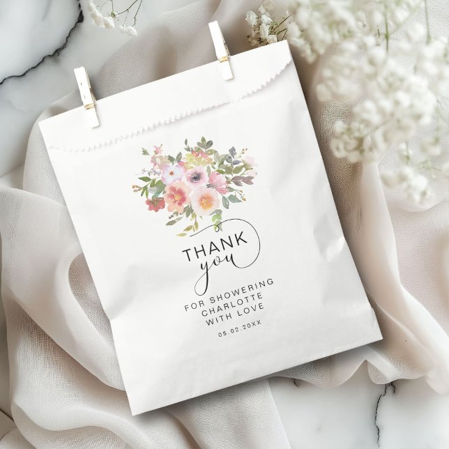 Bolsa De Papel Ducha de Novia Flor Moderna (Modern Flower "Thank You!" Bridal Shower Favor Bag with your name and date.)