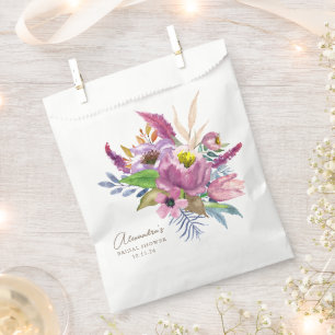 Bolsa De Papel Ducha de Novia Floral Boho Acuarela Morado Malva