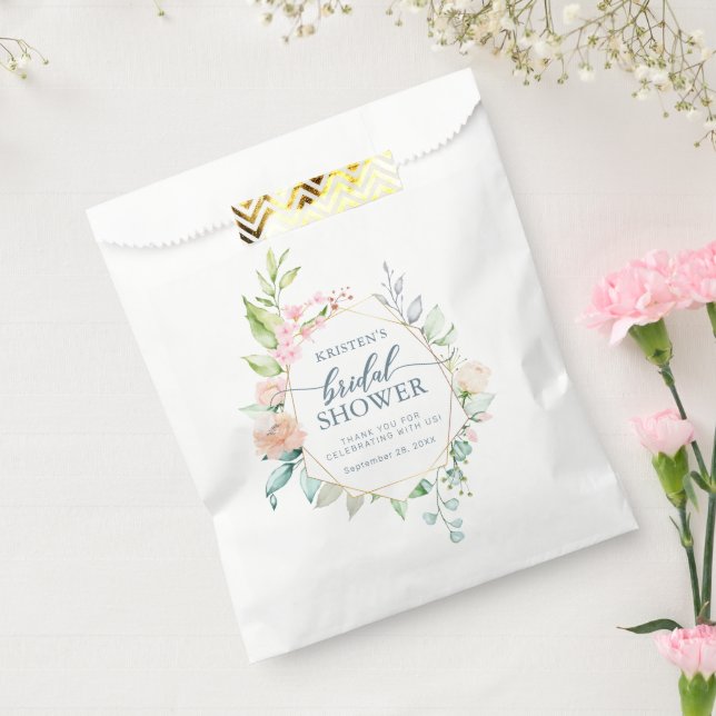 Bolsa De Papel Ducha de novia floral de oro pastel geométrico (Sellado)
