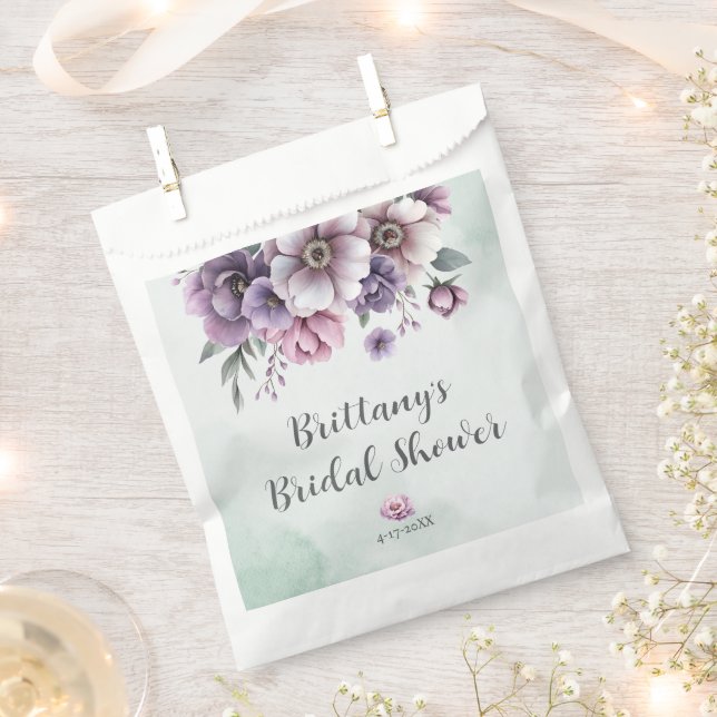 Bolsa De Papel Ducha de Novia Floral Lavanda y Verde (Cortado)