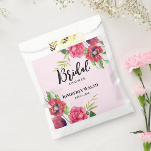 Bolsa De Papel Ducha de Novia Moderno Rojo Rosa Floral sobre Rosa