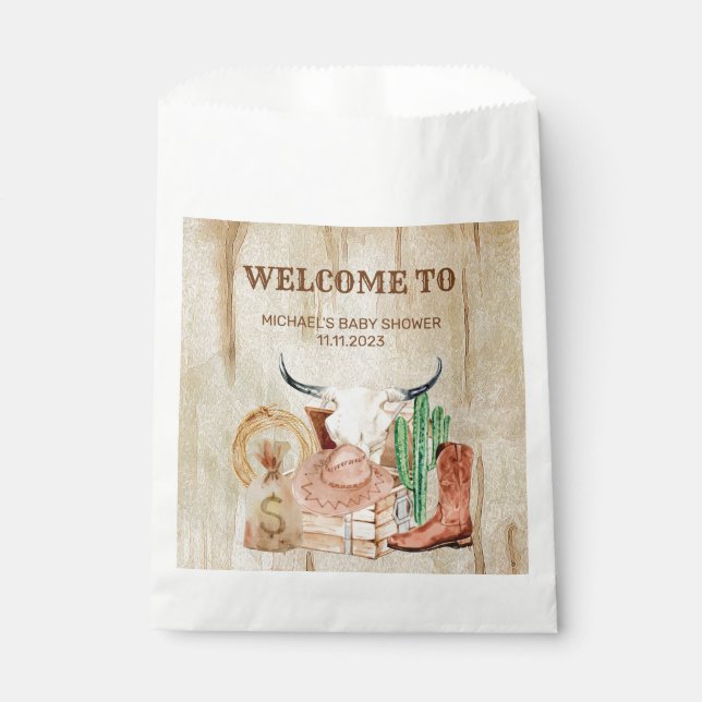 Bolsa De Papel Ducha de vaquero bebé rústico (Anverso)