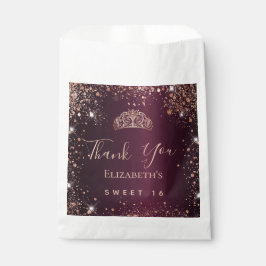 Bolsa De Papel Dulce 16 burgundy rosa oro tiara gracias