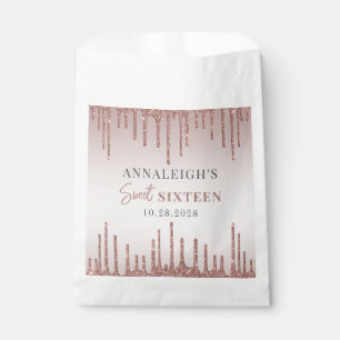 Bolsa De Papel Dulce 16 Deriva de Purpurina de oro Rosa de cumple