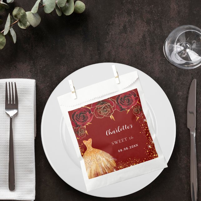 Bolsa De Papel Dulce 16 flores de vestido dorado rojo (Subido por el creador)