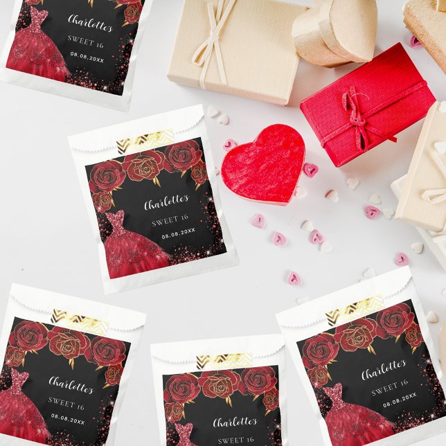 Bolsa De Papel Dulce 16 flores de vestido rojo negro (Subido por el creador)