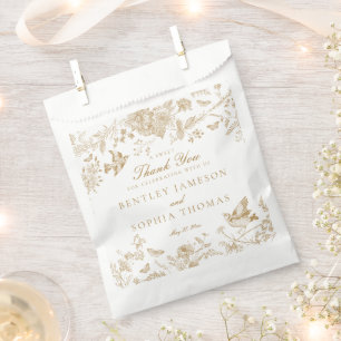 Bolsa De Papel Dulce de Boda Floral Toile De Jouy Dorado