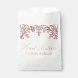 Bolsa De Papel Dulce de invierno con copo de nieve rosa de oro 16