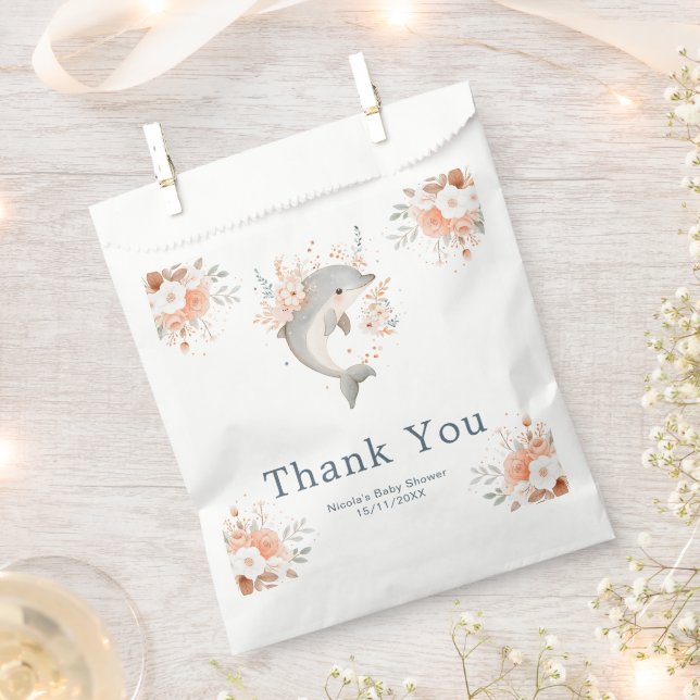 Bolsa De Papel Dulce ducha de bebé delfín floral  (Cortado)